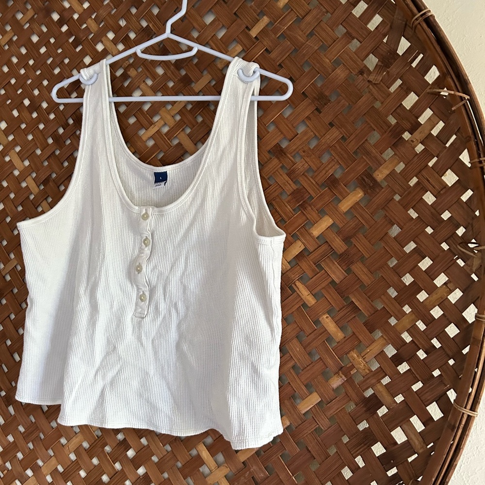Old Navy waffle knit tank button down white Large